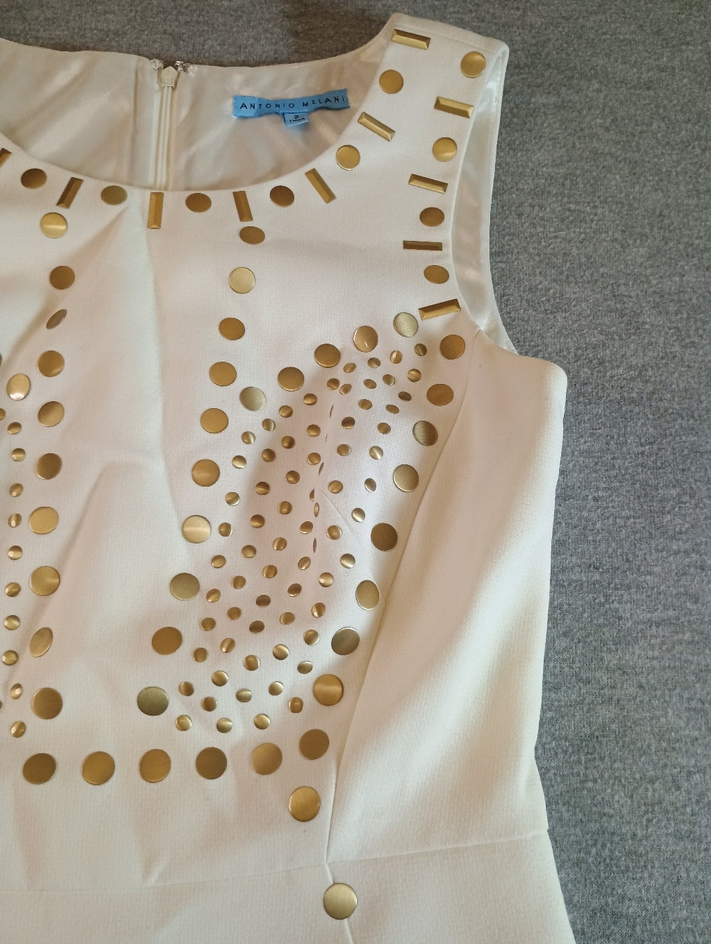Antonio Melani Women's Size 2 Sleeveless Cream Dress with Gold Stud Detail - Picture 4 of 15